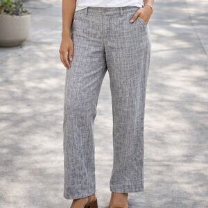 Talbots Linen Pants Women’s 12 Gray Heritage Straight Leg Breathable Coastal